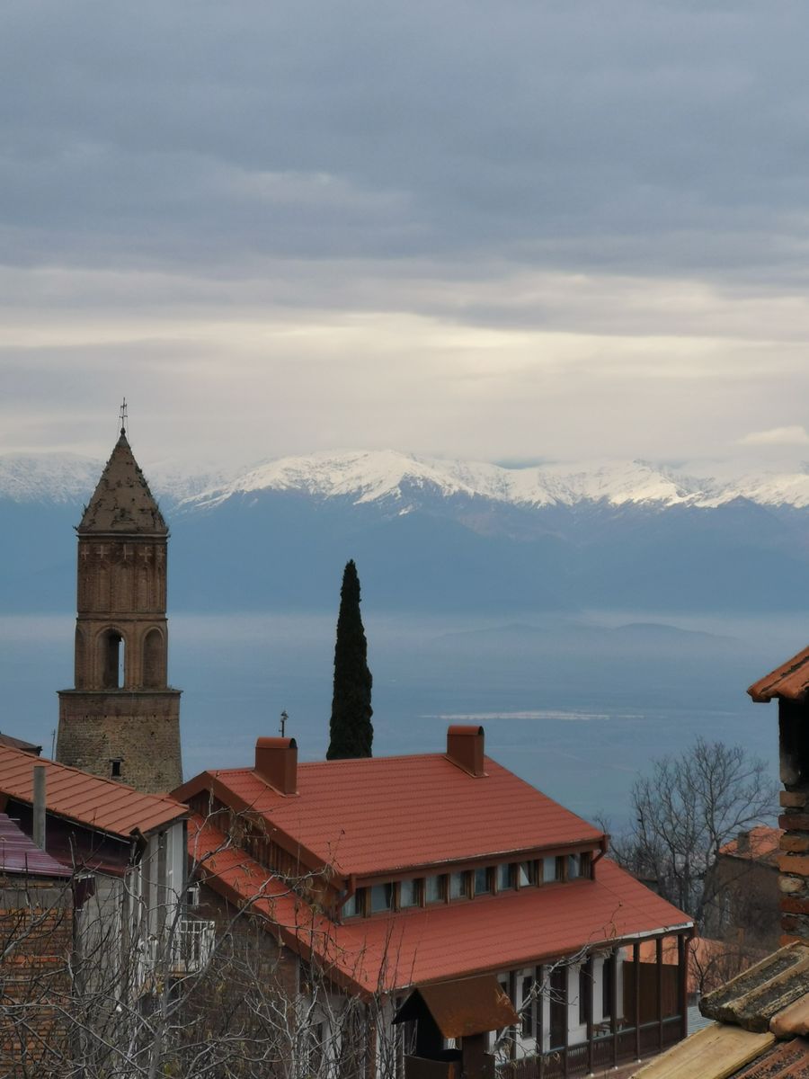 Sighnaghi rooftops with the Caucasus behind